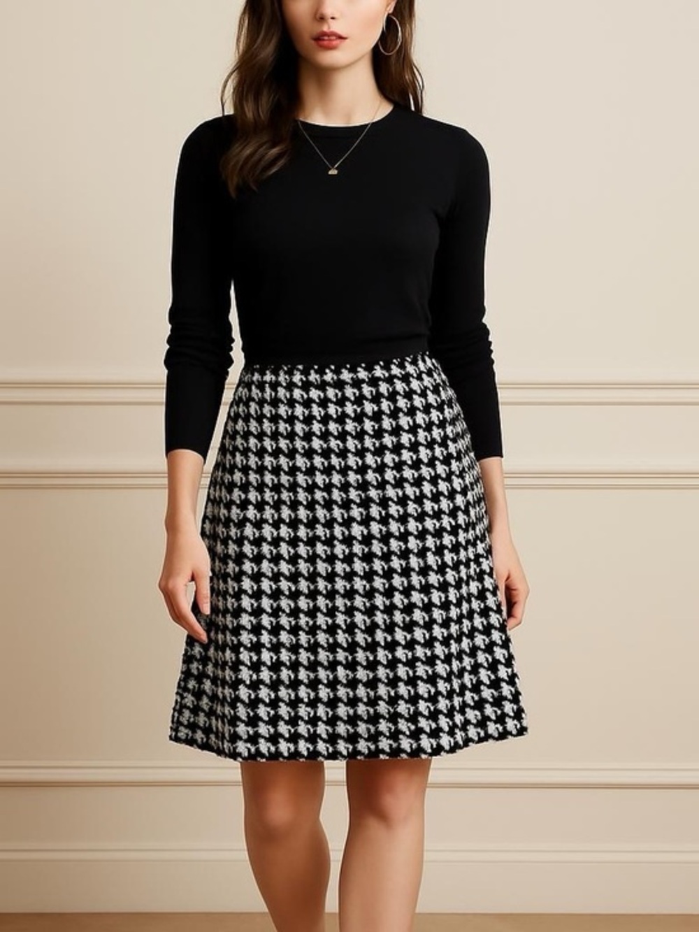 Max Studio black and white houndstooth twee skirt size L